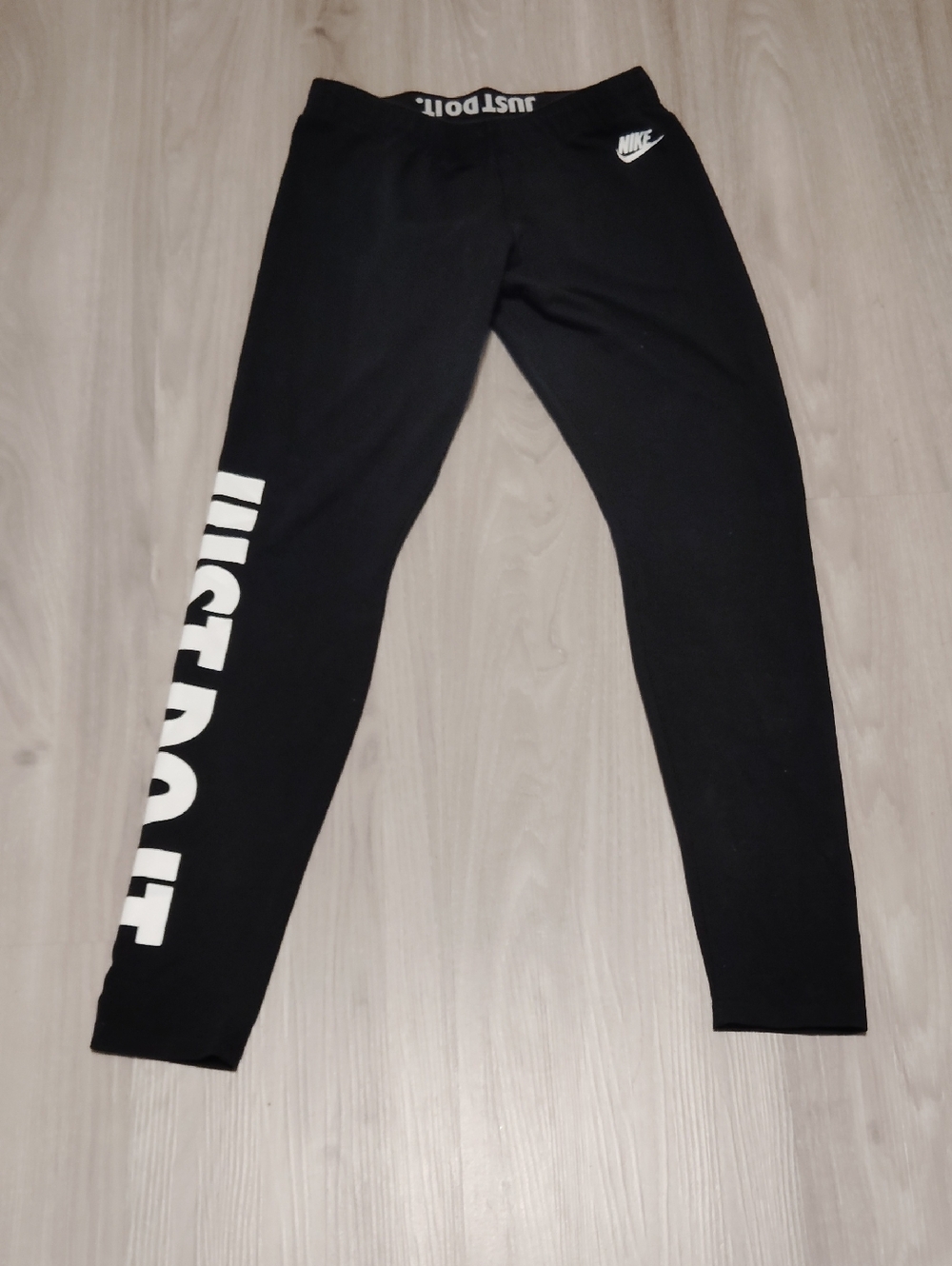 Nike Black Leggings with White 'JUST DO IT' Side Text
